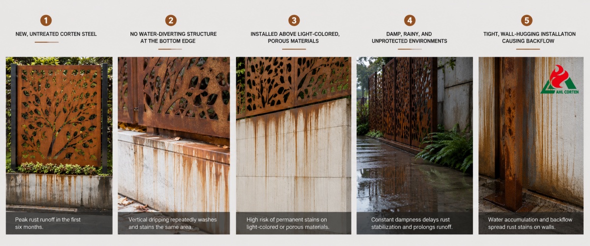 Corten Steel Screen Environments Prone to Widespread Staining